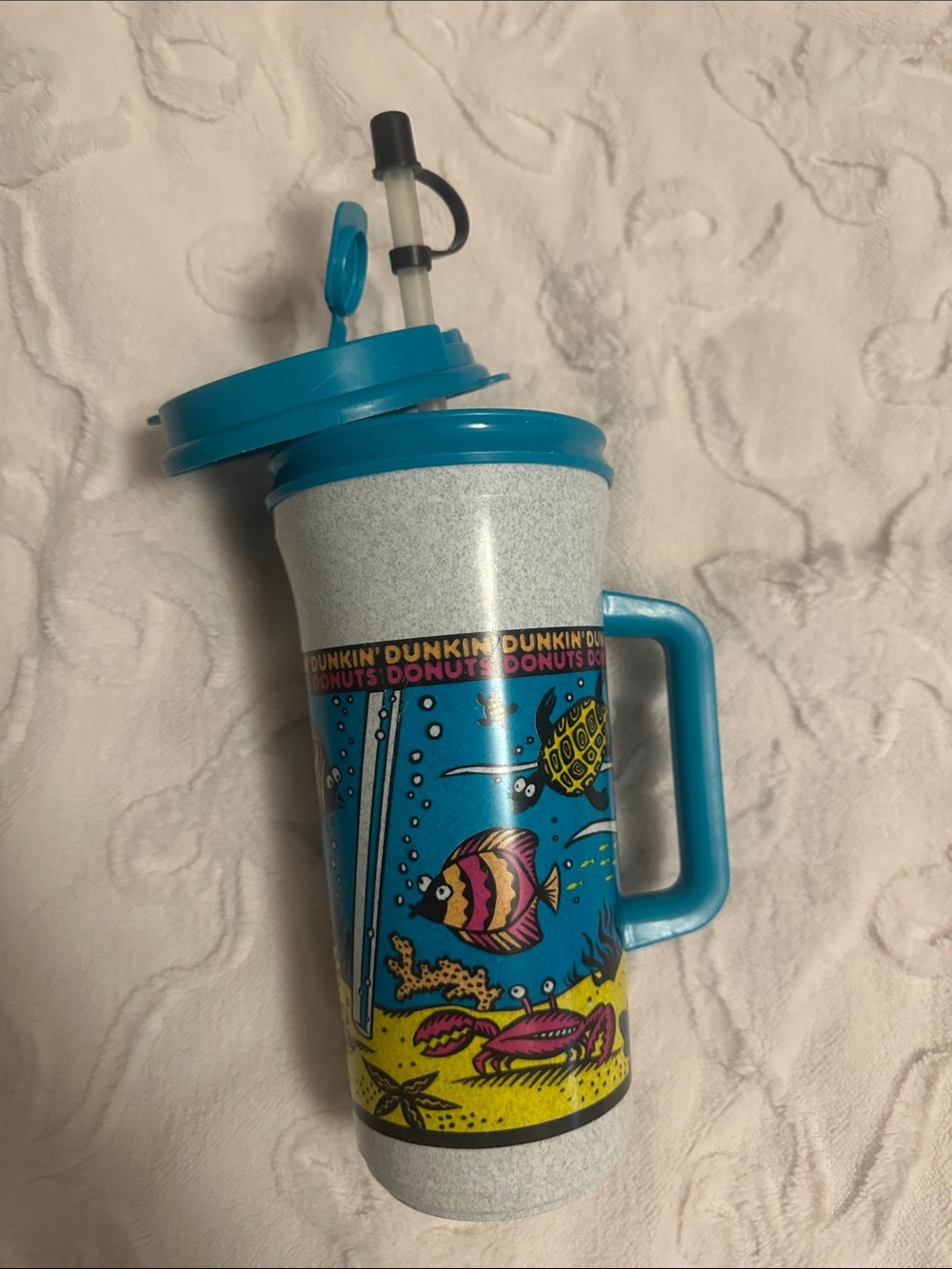 90’s Dunkin' Donuts Blue Ocean Fish Travel Mug